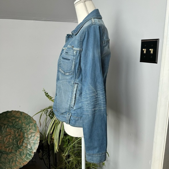 Yanuk Distressed 6 Pocket Distressed Denim Blue Jean Jacket Y2K‎ size Small - Picture 3 of 7